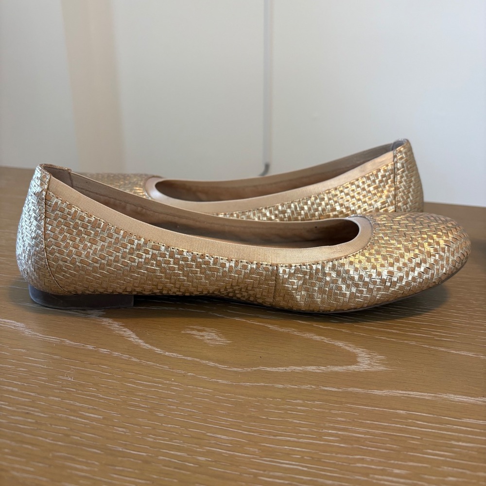 Vionic Anita Gold Metallic Woven Cork Ballet Flats Orthotic Womens 12 Round Toe - Picture 6 of 10